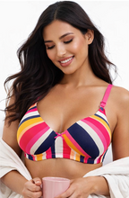 Wonnita Hot Pink Stripes Nylon Spandex Everyday Padded T-Shirt Bra