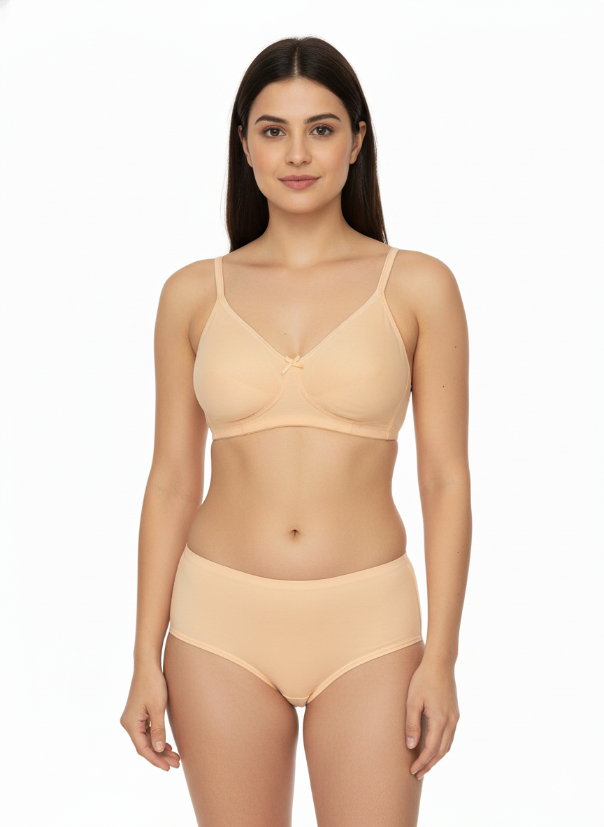 Wonnita Wirefree Non Padded Cotton Spandex Everyday Bra with Secret Side Support - Peach Color