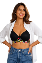 Wonnita Black Printed Padded T-Shirt Bra | Soft Pads, Power Net Support