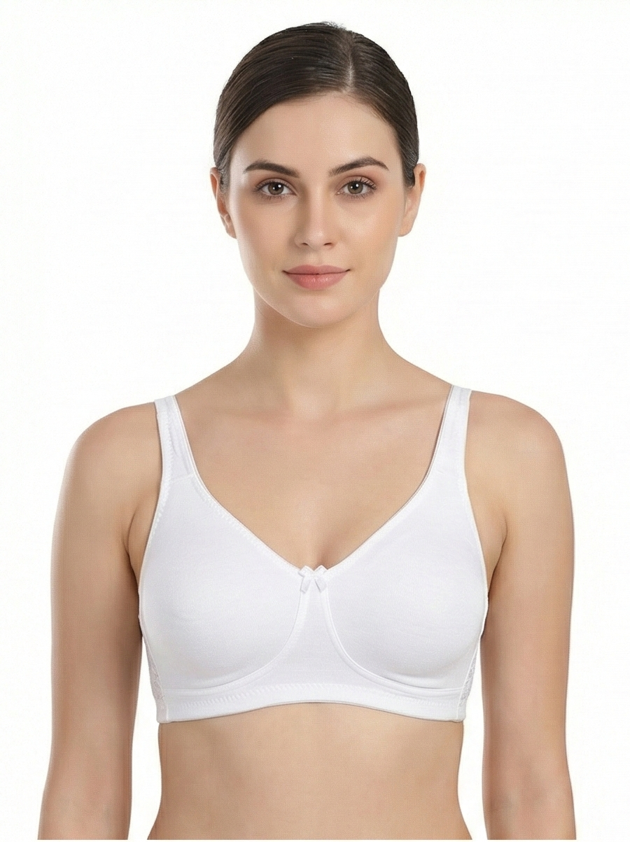 Wonnita Premium Cotton Spandex Lace Back Non Padded Full Coverage Minimizer Bra - White