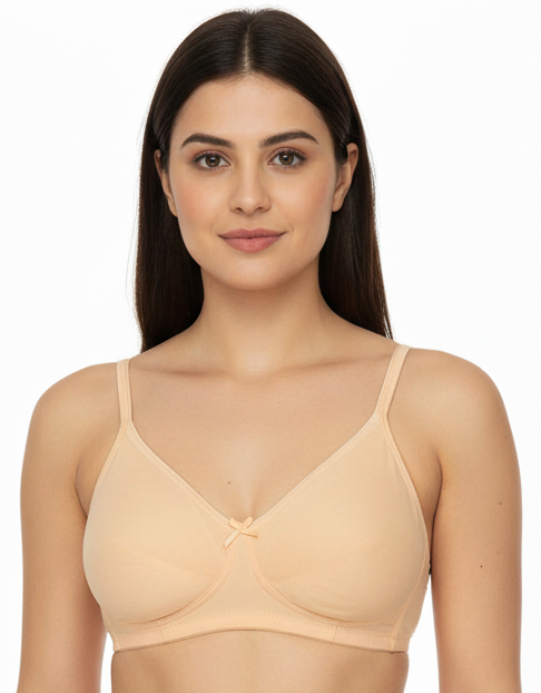 Wonnita Wirefree Non Padded Cotton Spandex Everyday Bra with Secret Side Support - Peach Color