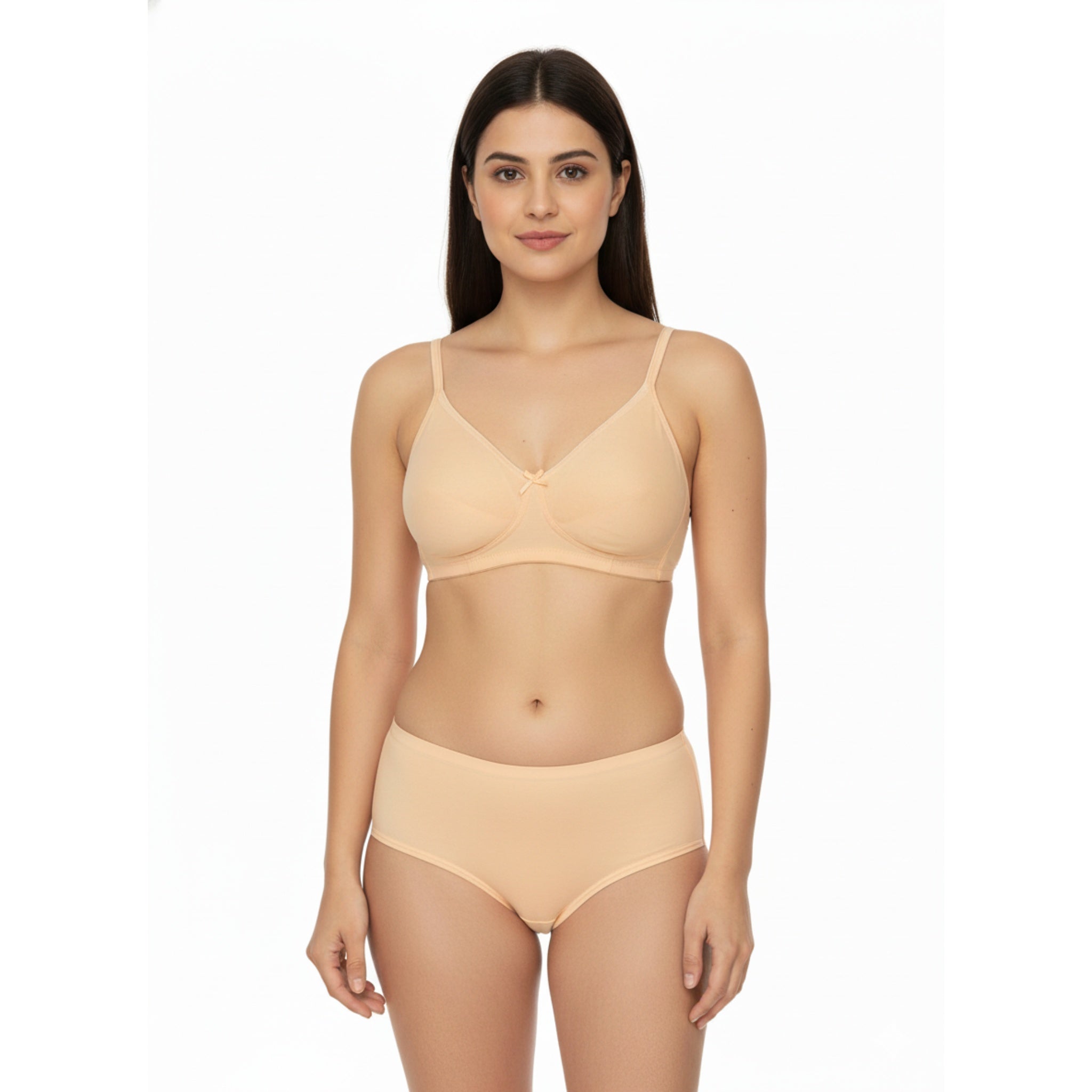 Wonnita Wirefree Non Padded Cotton Spandex Everyday Bra with Secret Side Support - Peach Color